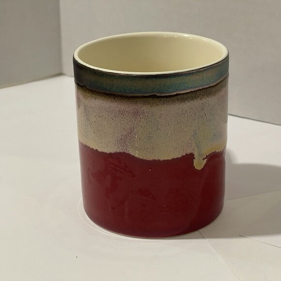 Potter’s Corner Wide‎ Mug Fire Metallic Glazed Dripped Ceramic Red, Green, Tan - Picture 4 of 15